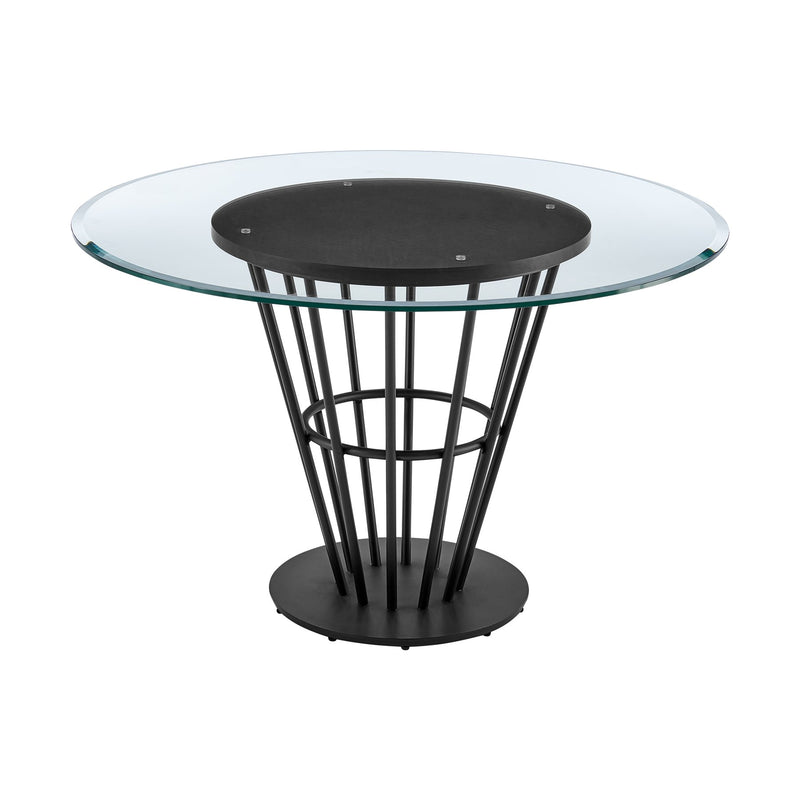 Veronica 48" Round Dining Table in Black Iron Base with Walnut Panel and Glass Tabletop - Furniture City (CA)l