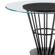 Veronica 48" Round Dining Table in Black Iron Base with Walnut Panel and Glass Tabletop - Furniture City (CA)l