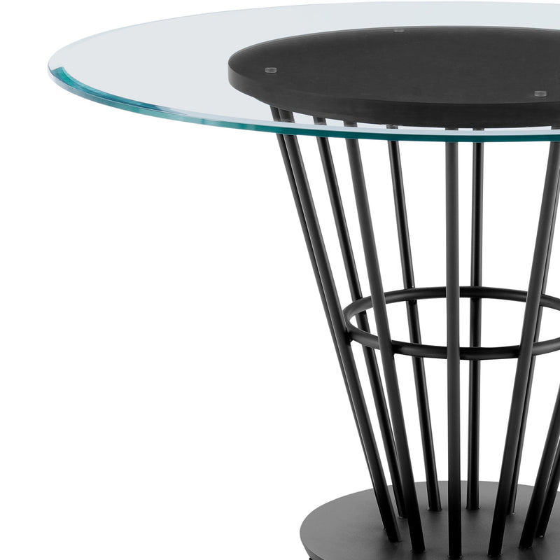Veronica 48" Round Dining Table in Black Iron Base with Walnut Panel and Glass Tabletop - Furniture City (CA)l