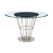 Veronica 48" Round Dining Table in Brushed Stainless Steel Base with Walnut Panel and Glass Tabletop - Furniture City (CA)l