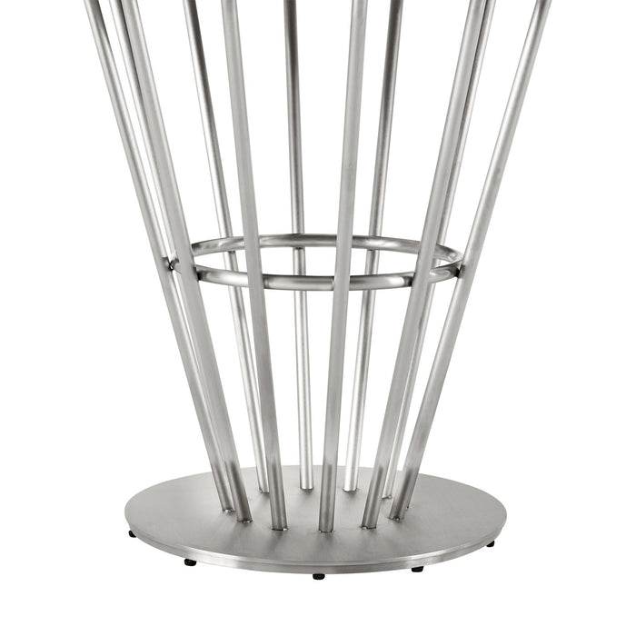 Veronica 48" Round Dining Table in Brushed Stainless Steel Base with Walnut Panel and Glass Tabletop