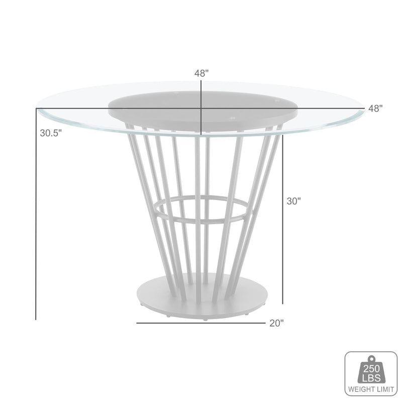 Veronica 48" Round Dining Table in Brushed Stainless Steel Base with Walnut Panel and Glass Tabletop - Furniture City (CA)l