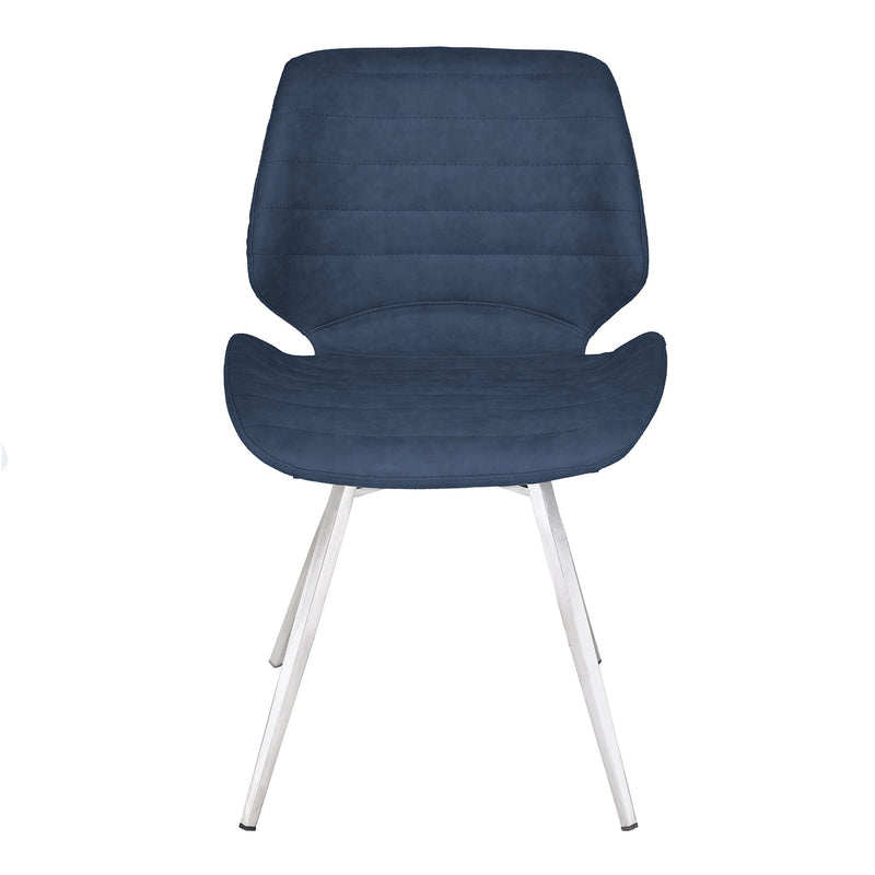 Valor Contemporary Dining Chair in Brushed Stainless Steel with Dark Vintage Blue Faux Leather - Set of 2 - Furniture City (CA)l