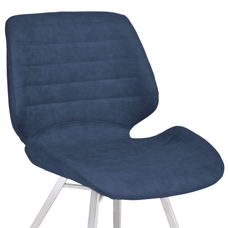 Valor Contemporary Dining Chair in Brushed Stainless Steel with Dark Vintage Blue Faux Leather - Set of 2 - Furniture City (CA)l