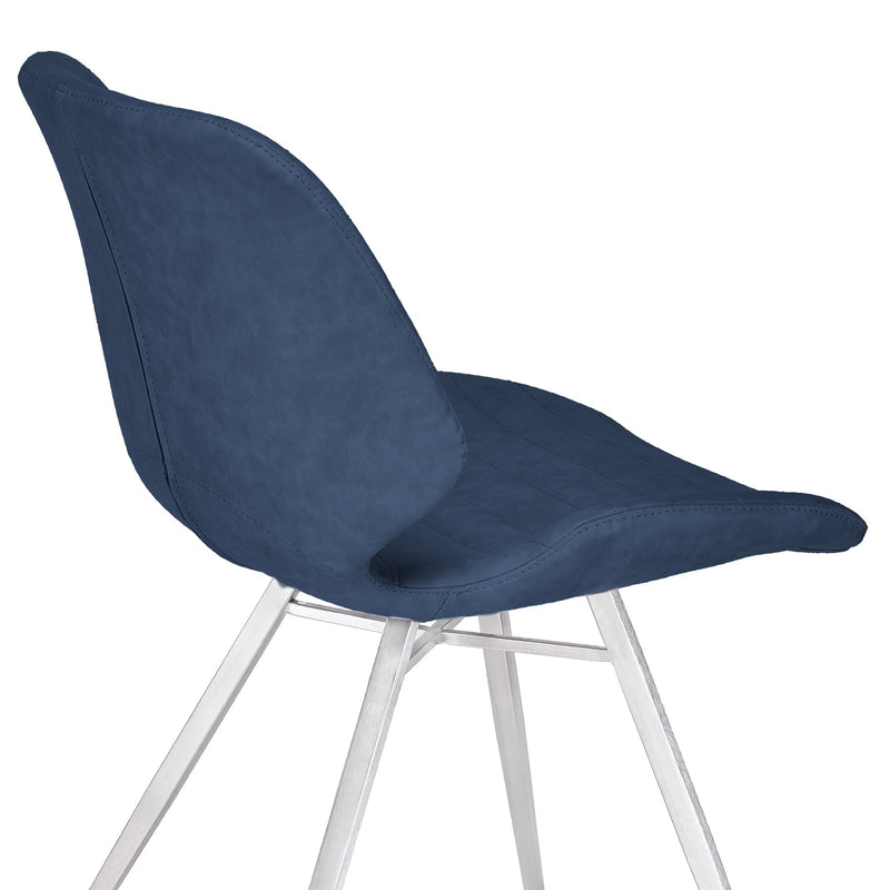 Valor Contemporary Dining Chair in Brushed Stainless Steel with Dark Vintage Blue Faux Leather - Set of 2 - Furniture City (CA)l