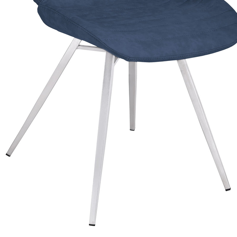 Valor Contemporary Dining Chair in Brushed Stainless Steel with Dark Vintage Blue Faux Leather - Set of 2 - Furniture City (CA)l