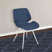 Valor Contemporary Dining Chair in Brushed Stainless Steel with Dark Vintage Blue Faux Leather - Set of 2 - Furniture City (CA)l