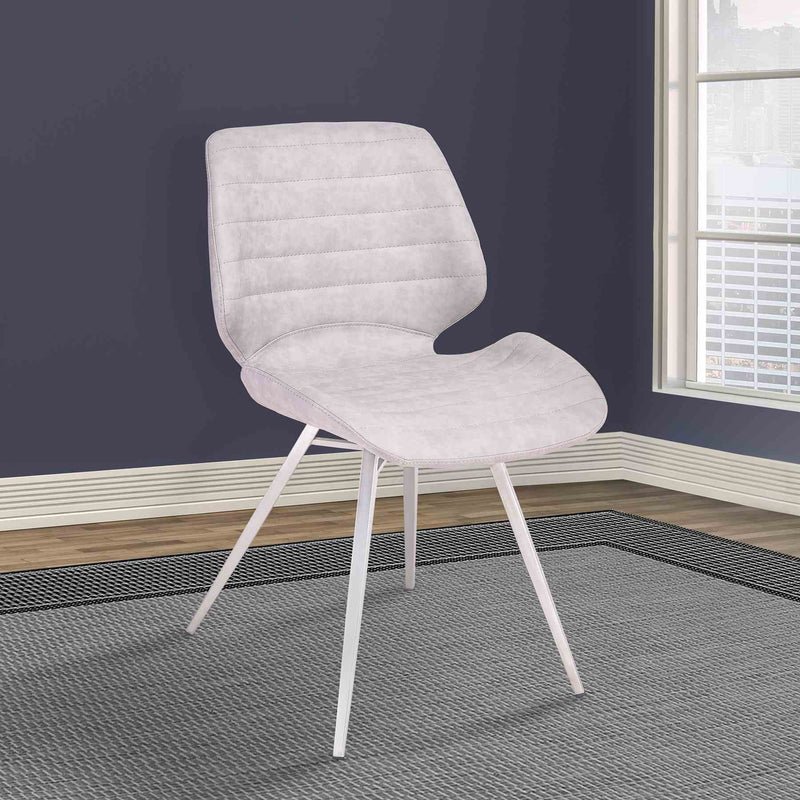 Valor Contemporary Dining Chair in Brushed Stainless Steel with Vintage Gray Faux Leather - Set of 2 - Furniture City (CA)l