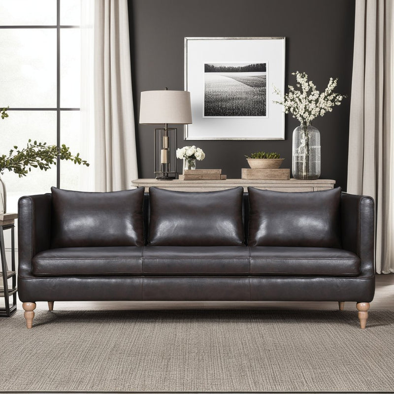 Vincenza 85" Dark Brown Leather Sofa - Furniture City (CA)l
