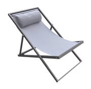 Wave Outdoor Patio Aluminum Deck Chair in Gray Powder Coated Finish with Gray Sling Textilene - Furniture City (CA)l