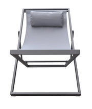 Wave Outdoor Patio Aluminum Deck Chair in Gray Powder Coated Finish with Gray Sling Textilene - Furniture City (CA)l