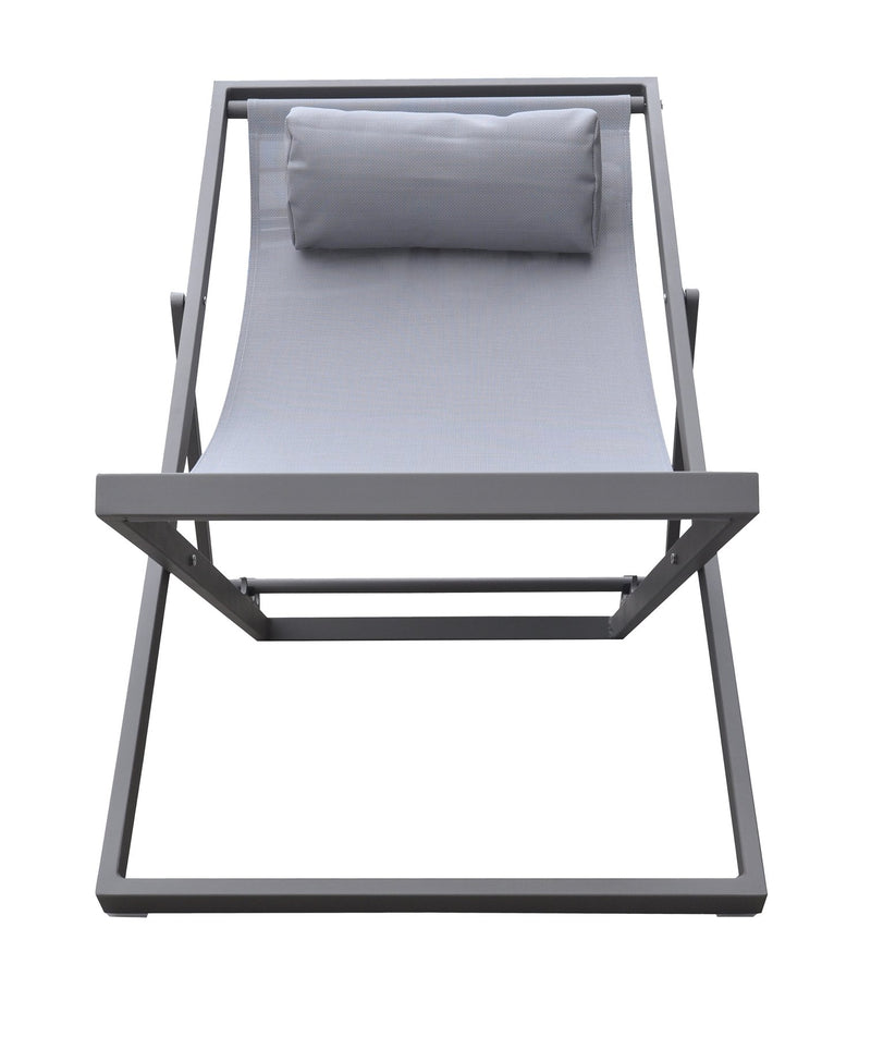 Wave Outdoor Patio Aluminum Deck Chair in Gray Powder Coated Finish with Gray Sling Textilene - Furniture City (CA)l
