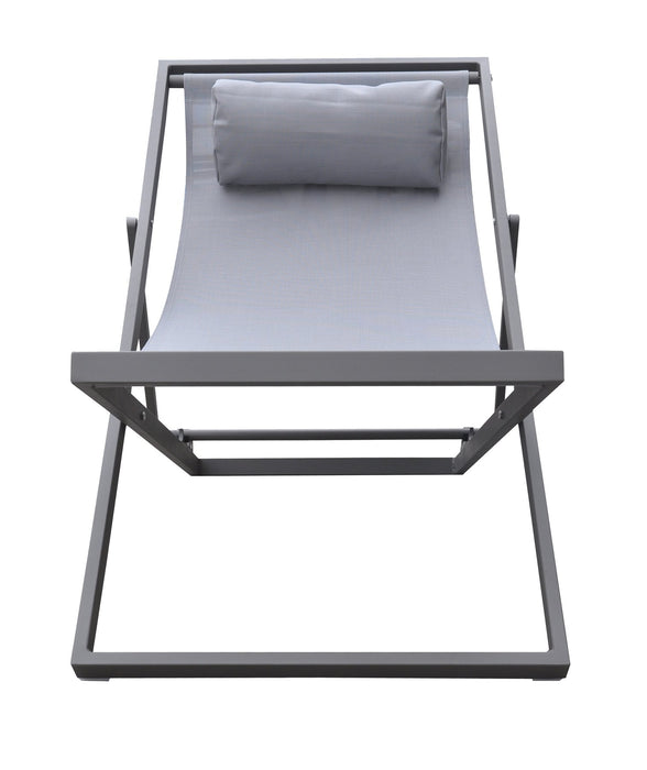 Wave Outdoor Patio Aluminum Deck Chair in Gray Powder Coated Finish with Gray Sling Textilene