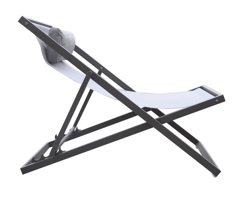 Wave Outdoor Patio Aluminum Deck Chair in Gray Powder Coated Finish with Gray Sling Textilene - Furniture City (CA)l