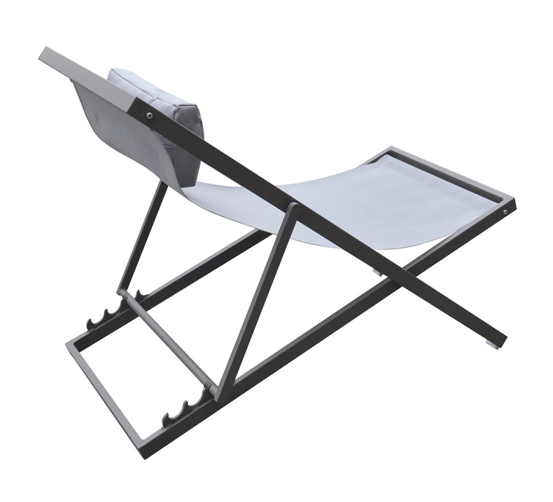 Wave Outdoor Patio Aluminum Deck Chair in Gray Powder Coated Finish with Gray Sling Textilene - Furniture City (CA)l