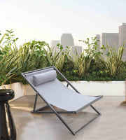 Wave Outdoor Patio Aluminum Deck Chair in Gray Powder Coated Finish with Gray Sling Textilene - Furniture City (CA)l