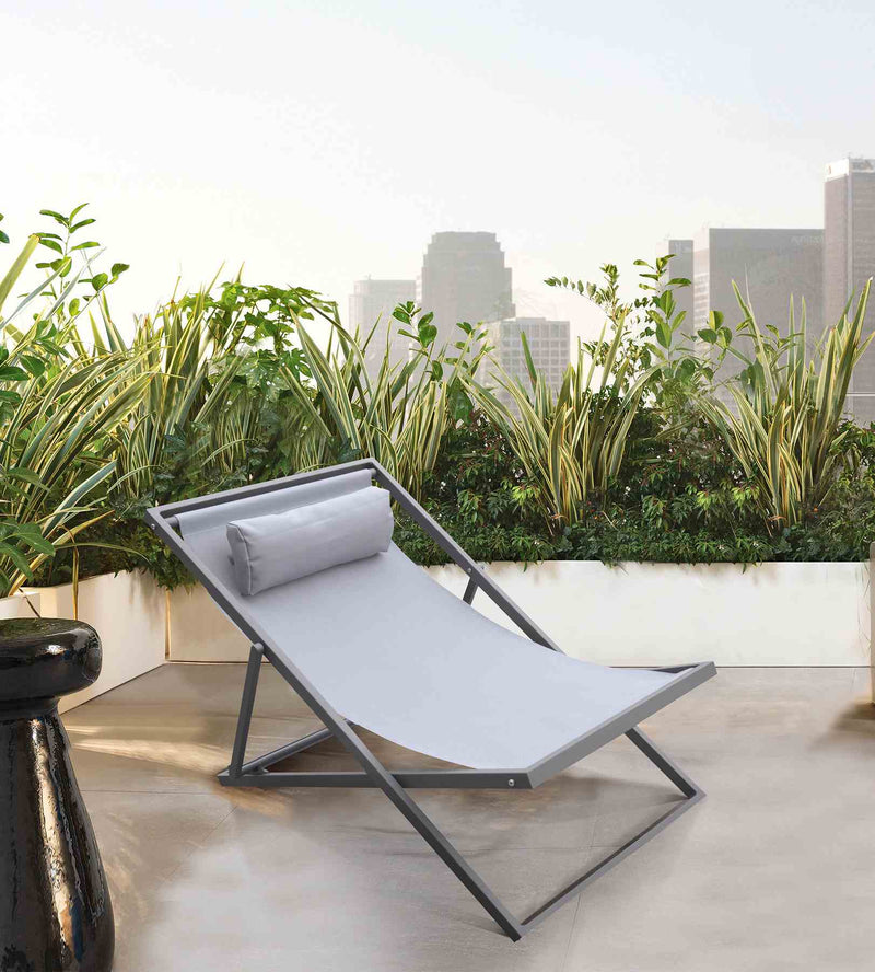 Wave Outdoor Patio Aluminum Deck Chair in Gray Powder Coated Finish with Gray Sling Textilene - Furniture City (CA)l