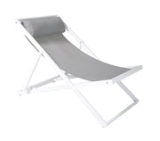 Wave Outdoor Patio Aluminum Deck Chair in White Powder Coated Finish with Gray Sling Textilene - Furniture City (CA)l