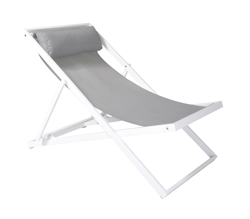 Wave Outdoor Patio Aluminum Deck Chair in White Powder Coated Finish with Gray Sling Textilene - Furniture City (CA)l
