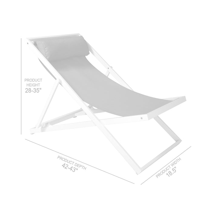 Wave Outdoor Patio Aluminum Deck Chair in White Powder Coated Finish with Gray Sling Textilene