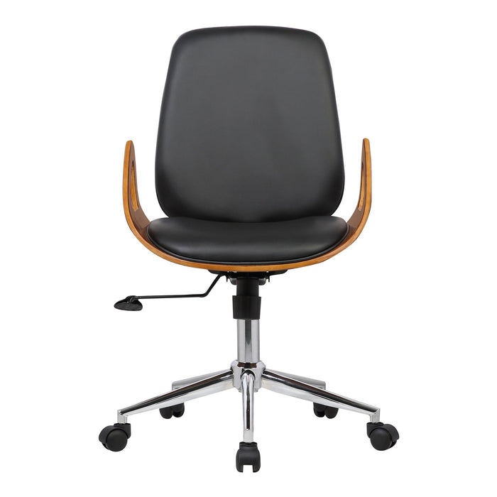Wallace Mid-Century Office Chair in Chrome finish with Black Faux Leather and Walnut Veneer Back