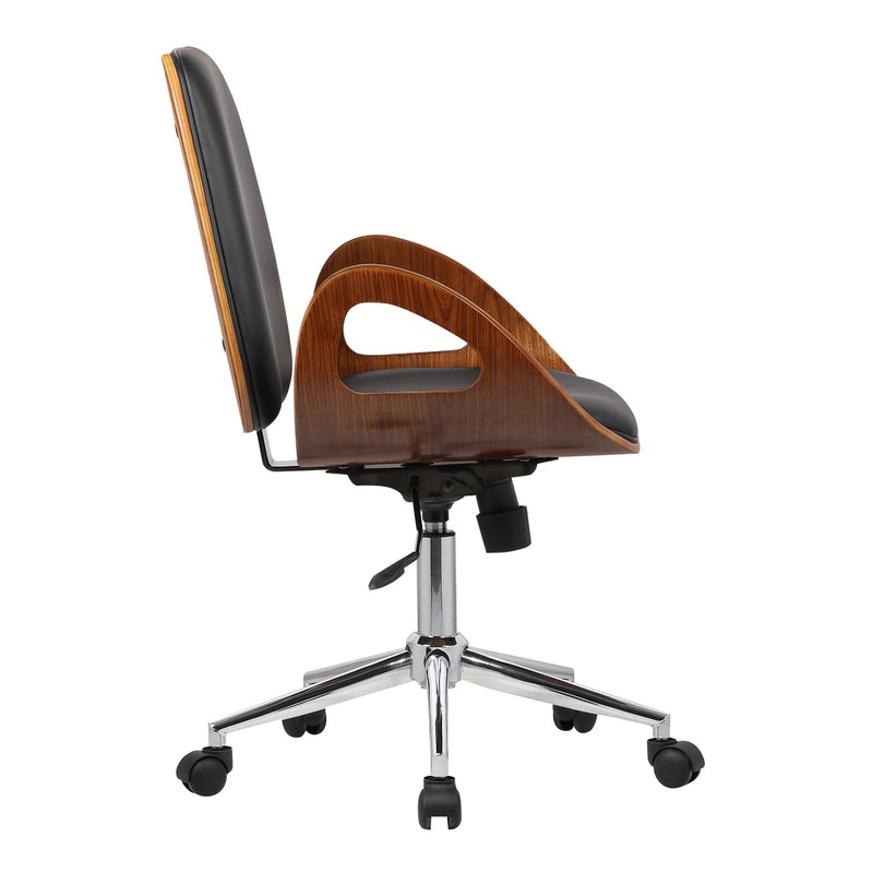 Wallace Mid-Century Office Chair in Chrome finish with Black Faux Leather and Walnut Veneer Back - Furniture City (CA)l