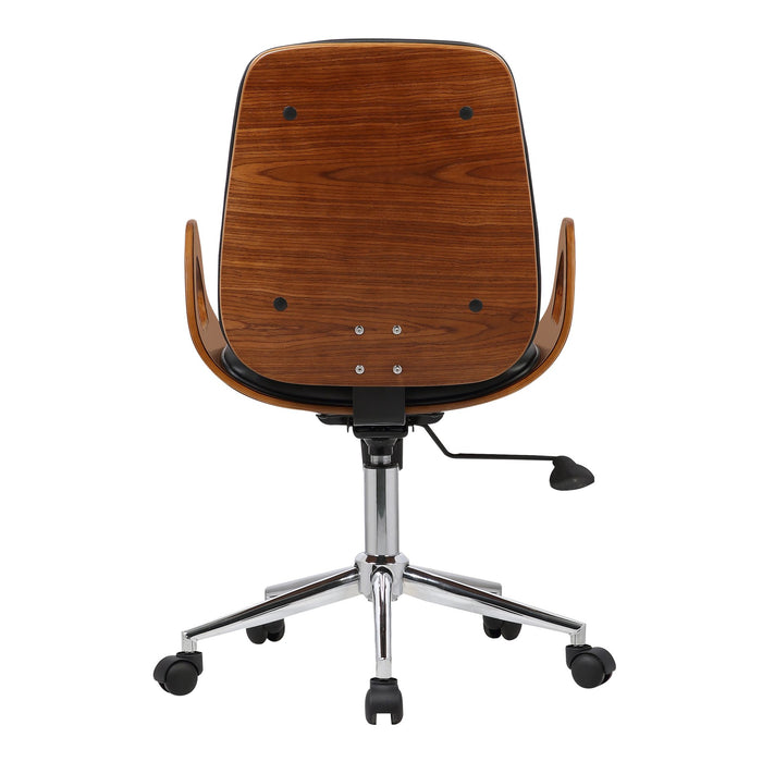 Wallace Mid-Century Office Chair in Chrome finish with Black Faux Leather and Walnut Veneer Back