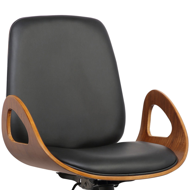 Wallace Mid-Century Office Chair in Chrome finish with Black Faux Leather and Walnut Veneer Back - Furniture City (CA)l