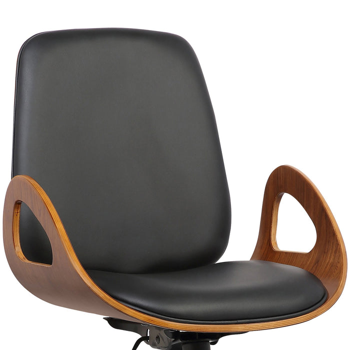 Wallace Mid-Century Office Chair in Chrome finish with Black Faux Leather and Walnut Veneer Back