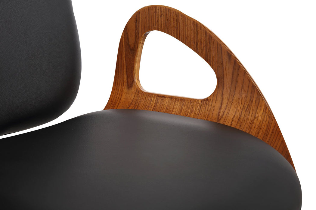 Wallace Mid-Century Office Chair in Chrome finish with Black Faux Leather and Walnut Veneer Back