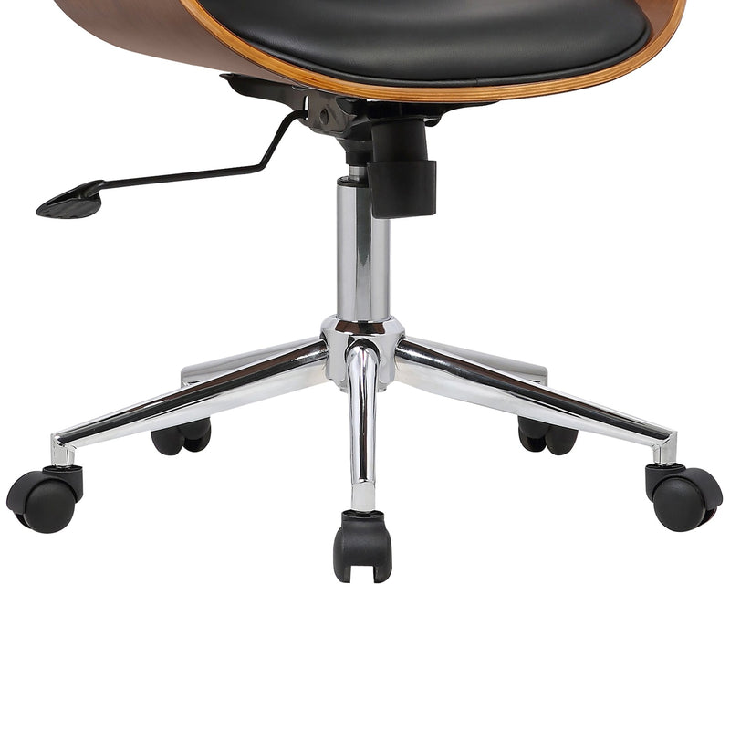 Wallace Mid-Century Office Chair in Chrome finish with Black Faux Leather and Walnut Veneer Back - Furniture City (CA)l