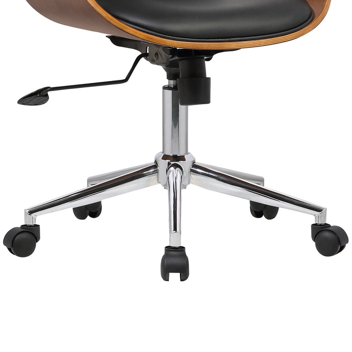 Wallace Mid-Century Office Chair in Chrome finish with Black Faux Leather and Walnut Veneer Back