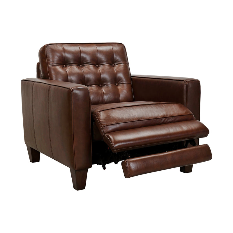 Wesley Chestnut Genuine Leather Power Footrest Tuxedo Arm Accent Chair - Furniture City (CA)l