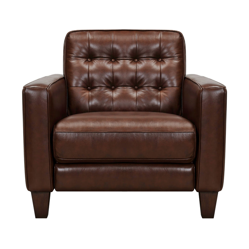Wesley Chestnut Genuine Leather Power Footrest Tuxedo Arm Accent Chair - Furniture City (CA)l