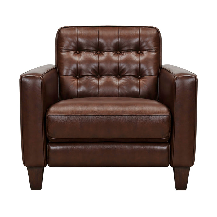 Wesley Chestnut Genuine Leather Power Footrest Tuxedo Arm Accent Chair