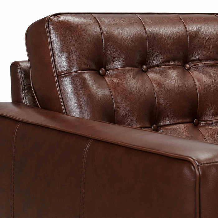 Wesley Chestnut Genuine Leather Power Footrest Tuxedo Arm Accent Chair