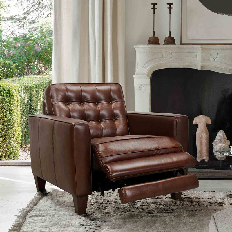 Wesley Chestnut Genuine Leather Power Footrest Tuxedo Arm Accent Chair - Furniture City (CA)l