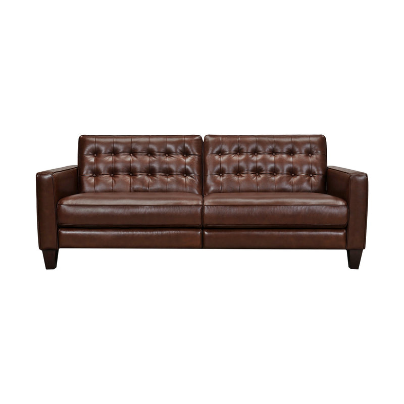 Wesley 81" Chestnut Genuine Leather Power Footrest Tuxedo Arm Sofa - Furniture City (CA)l