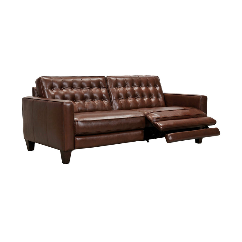 Wesley 81" Chestnut Genuine Leather Power Footrest Tuxedo Arm Sofa - Furniture City (CA)l