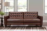 Wesley 81" Chestnut Genuine Leather Power Footrest Tuxedo Arm Sofa - Furniture City (CA)l