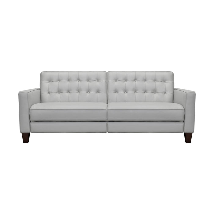 Wesley 81" Dove Gray Genuine Leather Power Footrest Tuxedo Arm Sofa