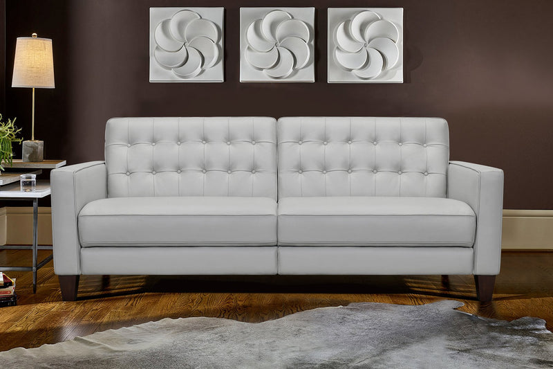 Wesley 81" Dove Gray Genuine Leather Power Footrest Tuxedo Arm Sofa - Furniture City (CA)l