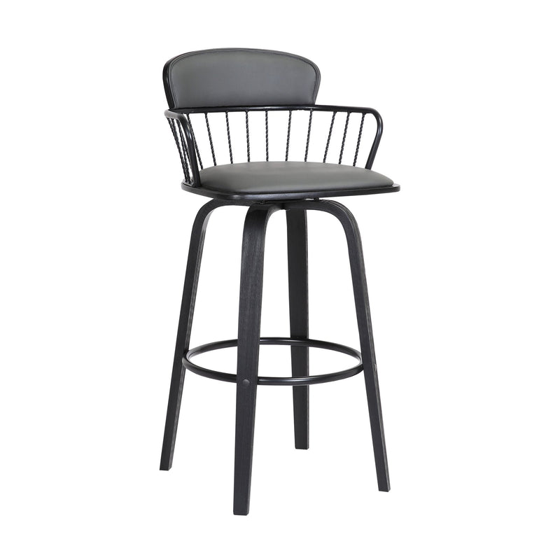 Willow 25.5" Swivel Black Wood Counter Stool in Gray Faux Leather with Black Metal - Furniture City (CA)l