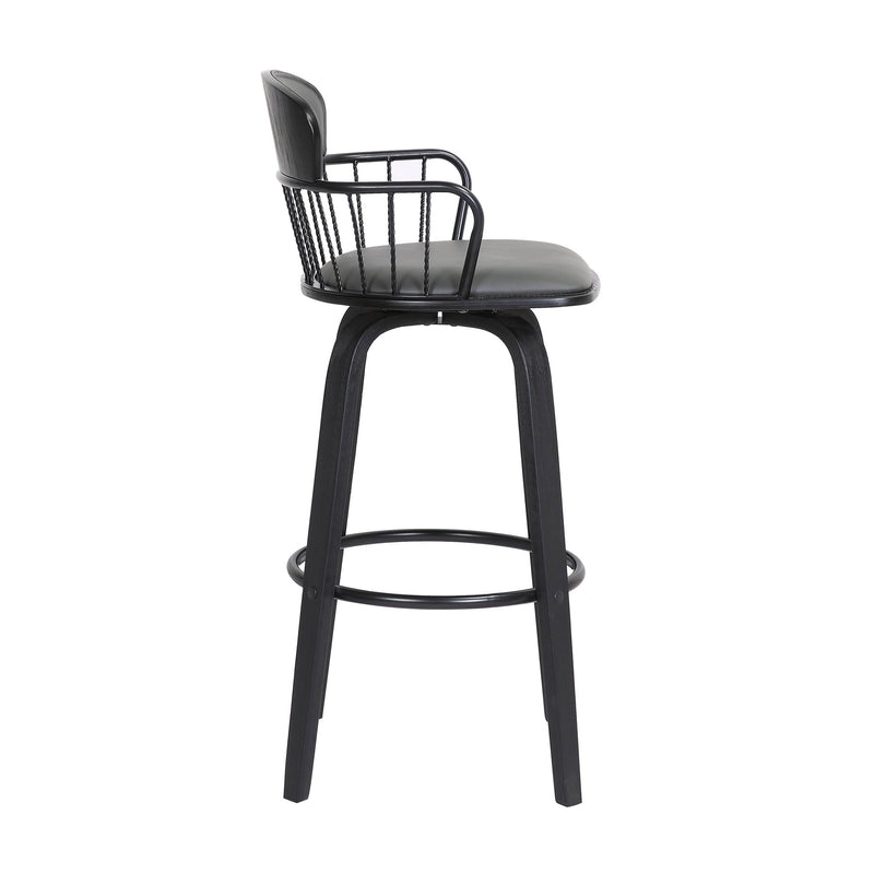 Willow 25.5" Swivel Black Wood Counter Stool in Gray Faux Leather with Black Metal - Furniture City (CA)l