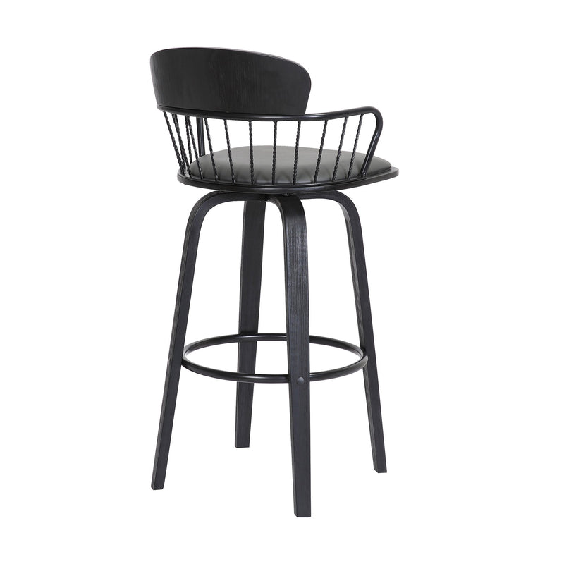 Willow 25.5" Swivel Black Wood Counter Stool in Gray Faux Leather with Black Metal - Furniture City (CA)l