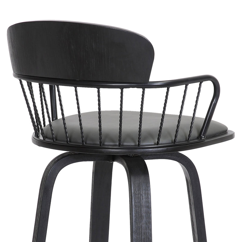 Willow 25.5" Swivel Black Wood Counter Stool in Gray Faux Leather with Black Metal - Furniture City (CA)l
