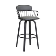 Willow 30" Swivel Black Wood Bar Stool in Gray Faux Leather with Black Metal - Furniture City (CA)l