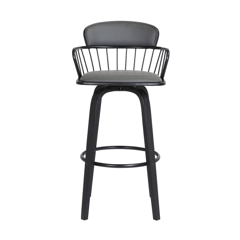 Willow 30" Swivel Black Wood Bar Stool in Gray Faux Leather with Black Metal - Furniture City (CA)l
