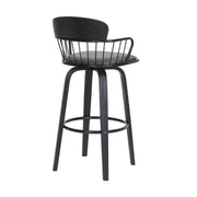 Willow 30" Swivel Black Wood Bar Stool in Gray Faux Leather with Black Metal - Furniture City (CA)l
