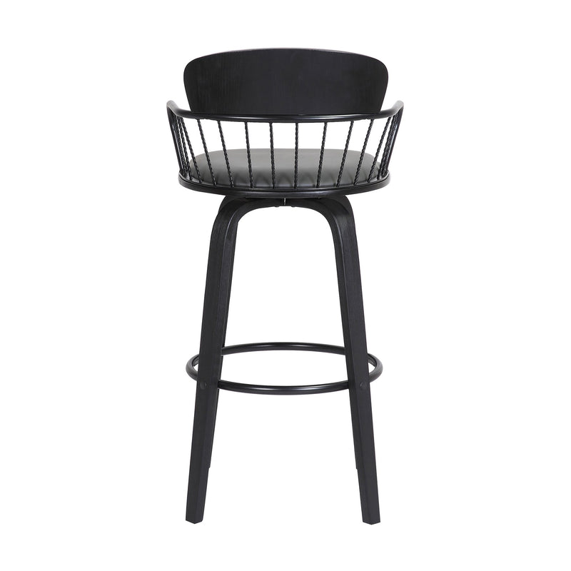 Willow 30" Swivel Black Wood Bar Stool in Gray Faux Leather with Black Metal - Furniture City (CA)l